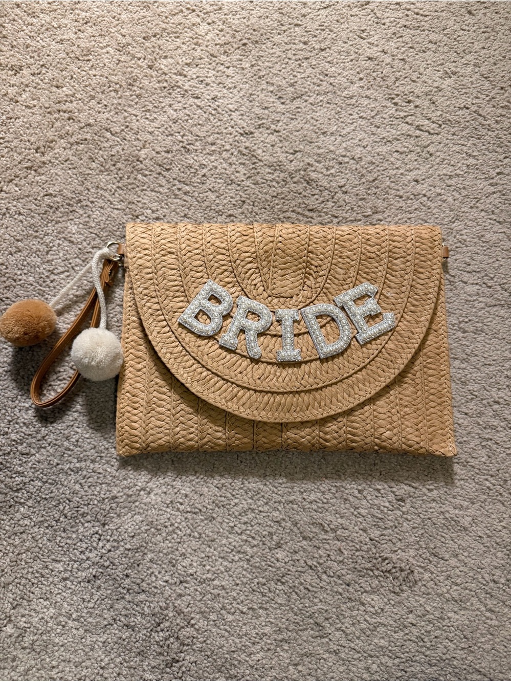 Bride Straw Wristlet Clutch Crossbody Natural Nude Vanilla Beach Pearls